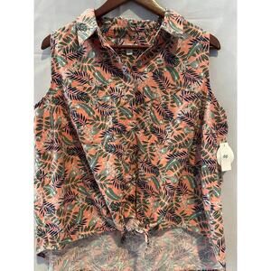 Women’s Plus Size DIP Crop Tie Tank Blouse Pink Floral Size 1X